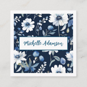 Retro Stylish Elegant Plain Blue White Flowers Enclosure Card