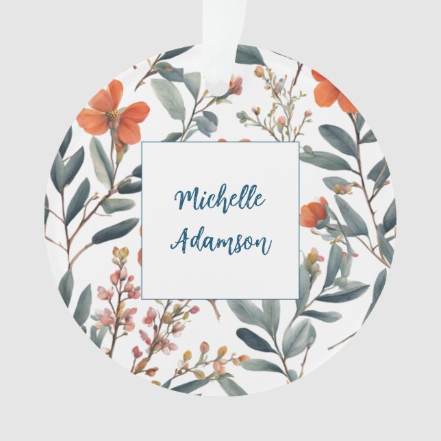 Retro Stylish Elegant Plain Flowers Your Name Ornament (Front)