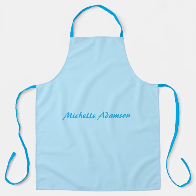 Retro Stylish Elegant Plain Sky Blue White Apron (Front)