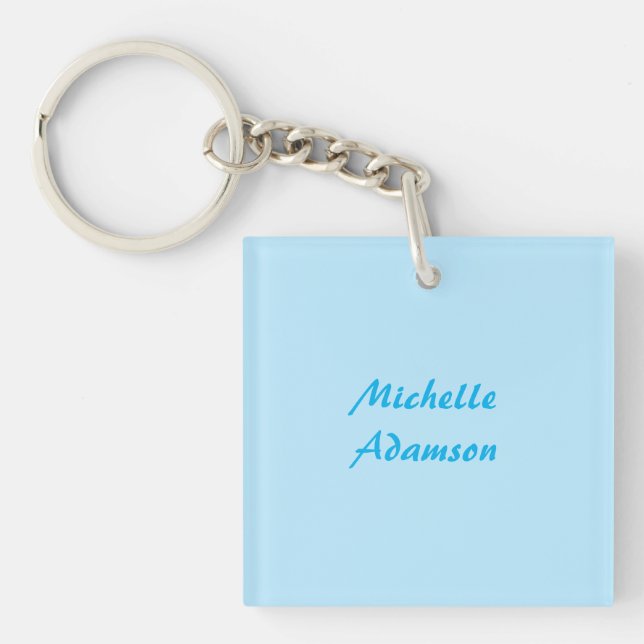 Retro Stylish Elegant Plain Sky Blue White Key Ring (Front)