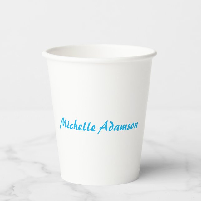 Retro Stylish Elegant Plain Sky Blue White Paper Cups (Front)
