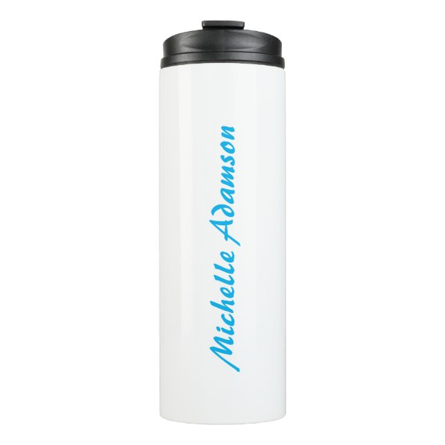 Retro Stylish Elegant Plain Sky Blue White Thermal Tumbler (Front)
