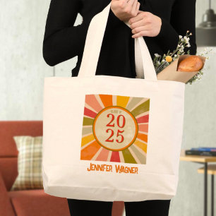 Retro Stylish Modern Class of 2025 Graduation Name Large Tote Bag