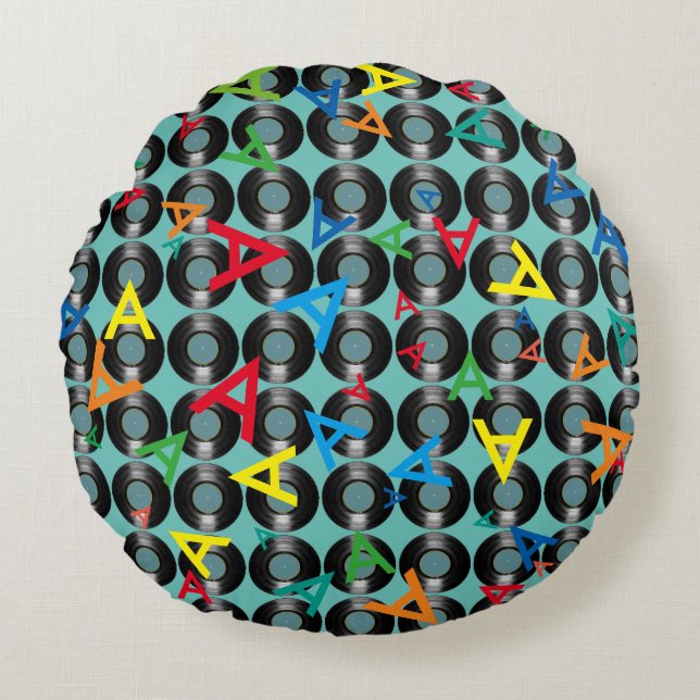 Retro Stylish Pattern of Initials - Personalised Round Cushion (Front)