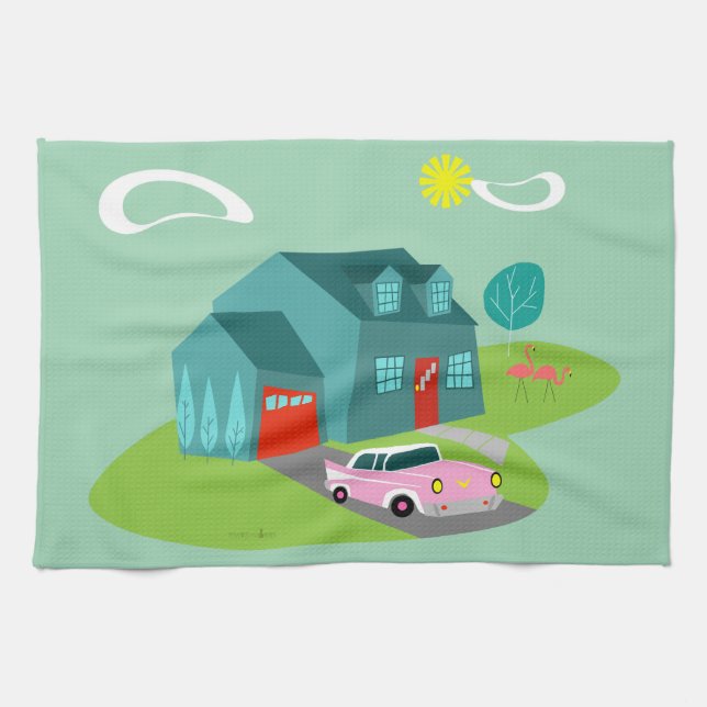 Retro Suburban House Kitchen Towel (Horizontal)