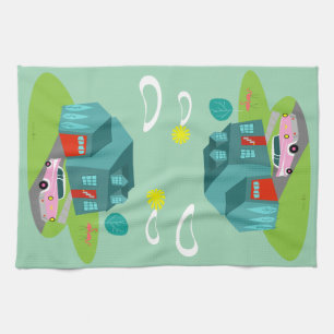 Retro Suburban House Kitchen Towel