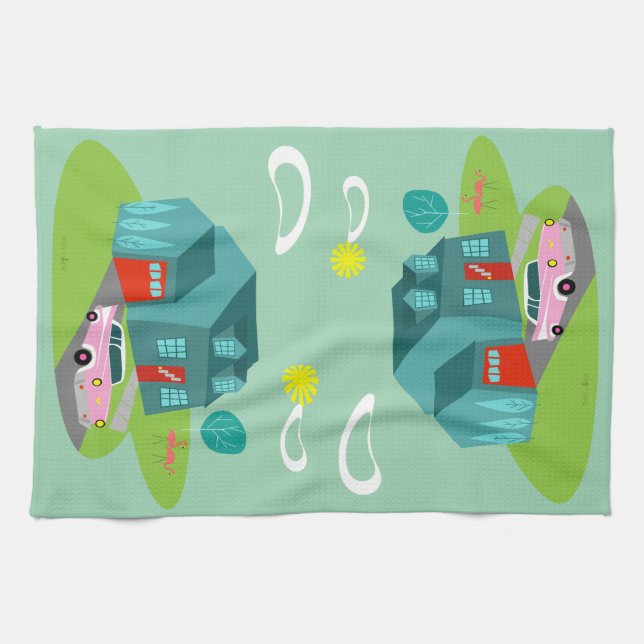 Retro Suburban House Kitchen Towel (Horizontal)
