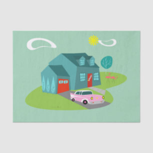 Retro Suburban House Tissue Paper
