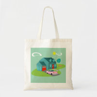 Retro Suburban House Tote Bag