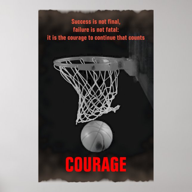 Retro Success Courage Basketball Inspirational Poster (Front)
