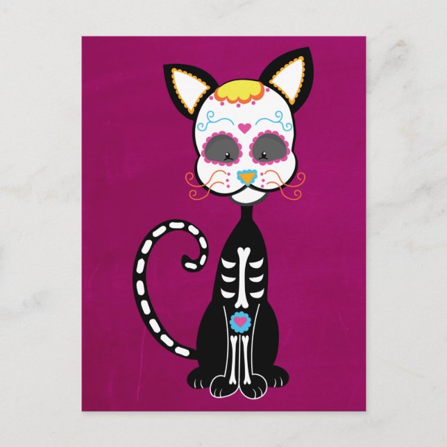 Retro Sugar Skull Cat Postcard (Front)