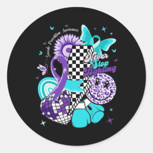 Retro Suicide Prevention Awareness Never Stop Figh Classic Round Sticker