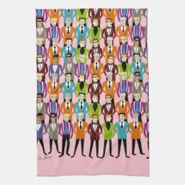 Retro Suits T-towel—pink Tea Towel