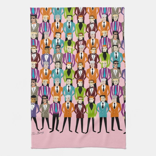 Retro Suits T-towel—pink Tea Towel (Vertical)