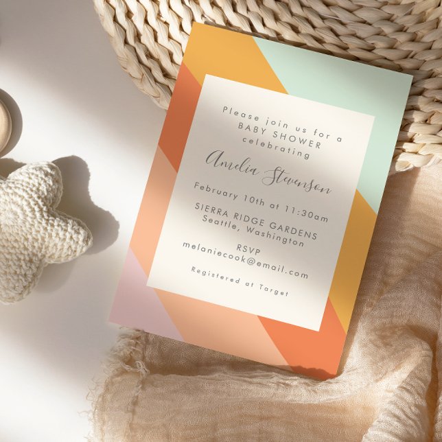 Retro Summer Abstract Stripes Baby Shower  Invitation (Creator Uploaded)