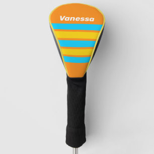 Retro Summer Beach Across Striping with Name Golf Head Cover