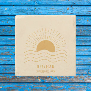Retro Summer Beach Boho Sun Stone Coaster
