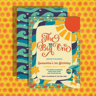 Retro Summer Beach Gender Neutral 1st Birthday Invitation