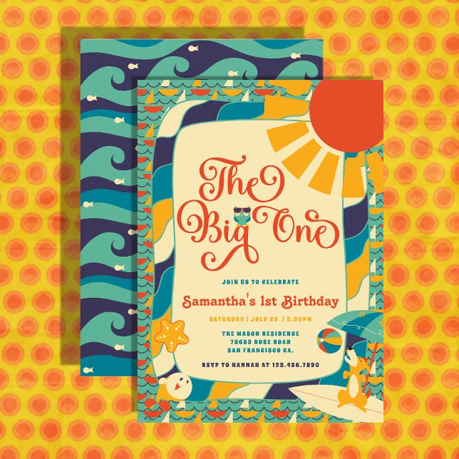 Retro Summer Beach Gender Neutral 1st Birthday Invitation (Creator Uploaded)