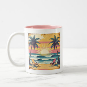 Retro Summer Beach Graphic Two-Tone Coffee Mug