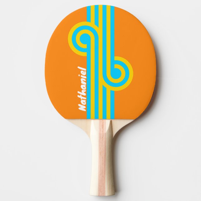 Retro Summer Beach Loop with Name Ping Pong Paddle (Front)