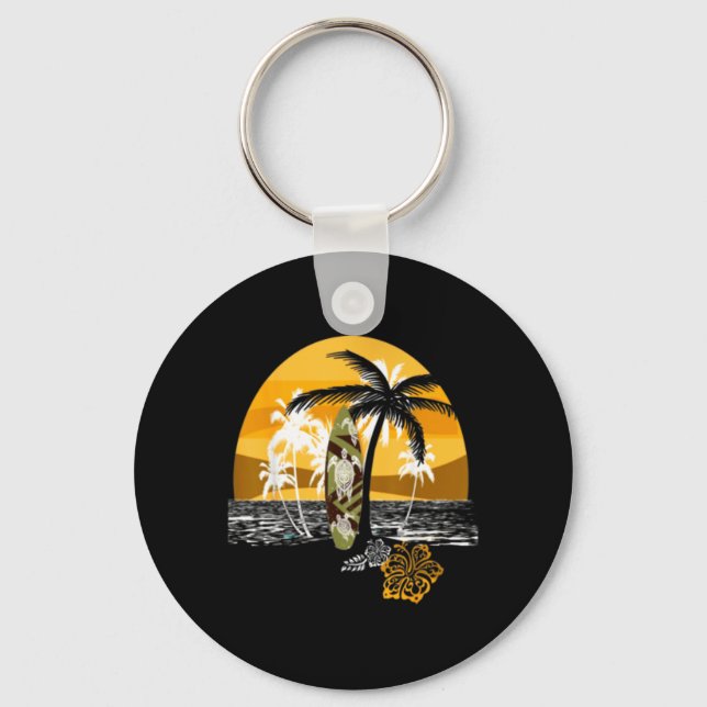 Retro Summer Beach Palm Tree Novelty Key Ring (Front)