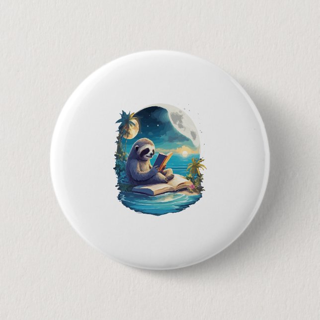 Retro Summer Beach Sloth 6 Cm Round Badge (Front)