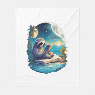 Retro Summer Beach Sloth Fleece Blanket