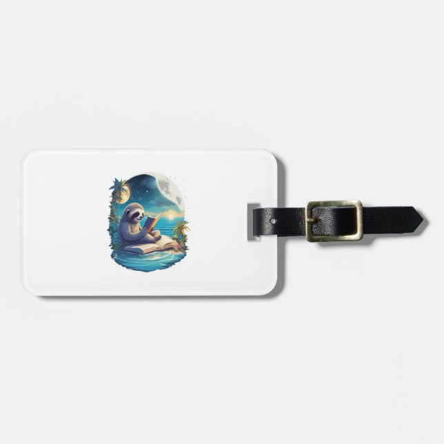 Retro Summer Beach Sloth Luggage Tag (Front Horizontal)