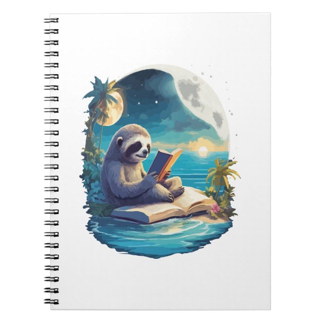 Retro Summer Beach Sloth Notebook (Front)