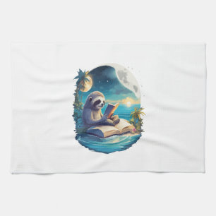 Retro Summer Beach Sloth Tea Towel