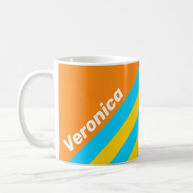 Retro Summer Beach Stripes with Name Coffee Mug (Left)