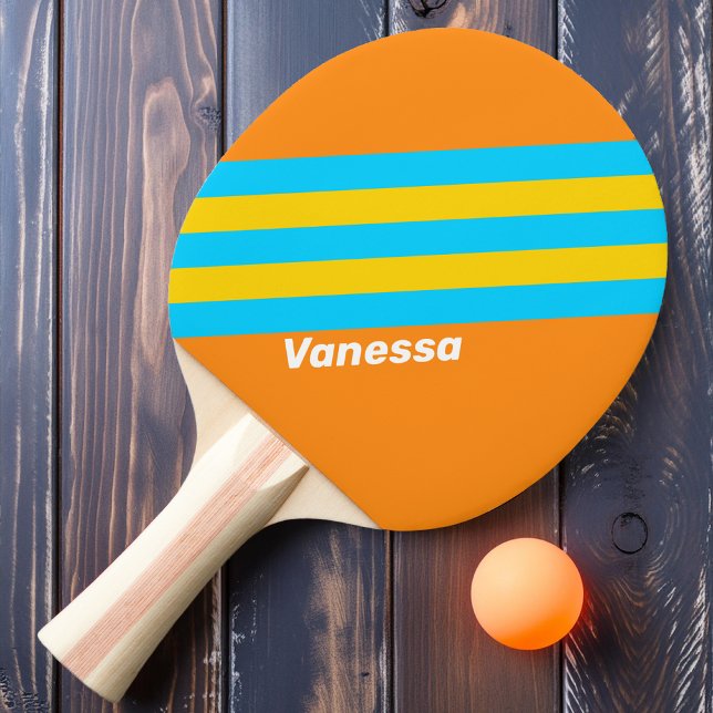 Retro Summer Beach Stripes with Name Ping Pong Paddle (Creator Uploaded)