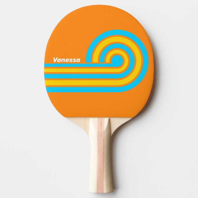 Retro Summer Beach Stripes with Name Ping Pong Paddle (Front)