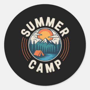 Retro Summer Camp Vacation Mountain Camping Crew Classic Round Sticker
