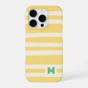 Retro Summer Chic Yellow Stripes Monogram iPhone 16 Pro Case