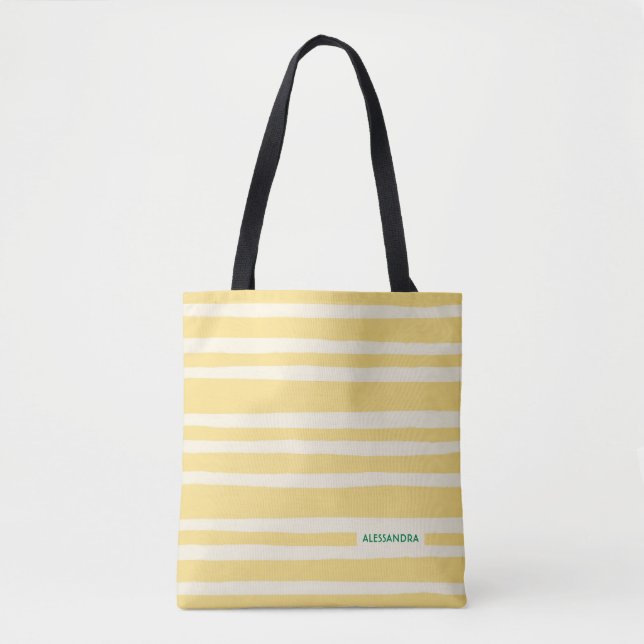 Retro Summer Chic Yellow Stripes Personalised Tote Bag (Front)