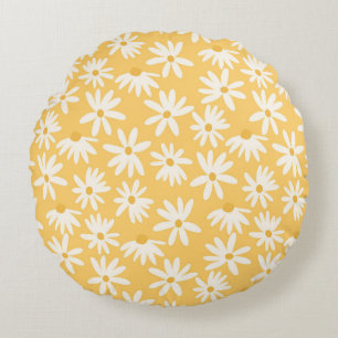 Retro Summer Daisies Pattern Small #5 #pattern  Round Cushion