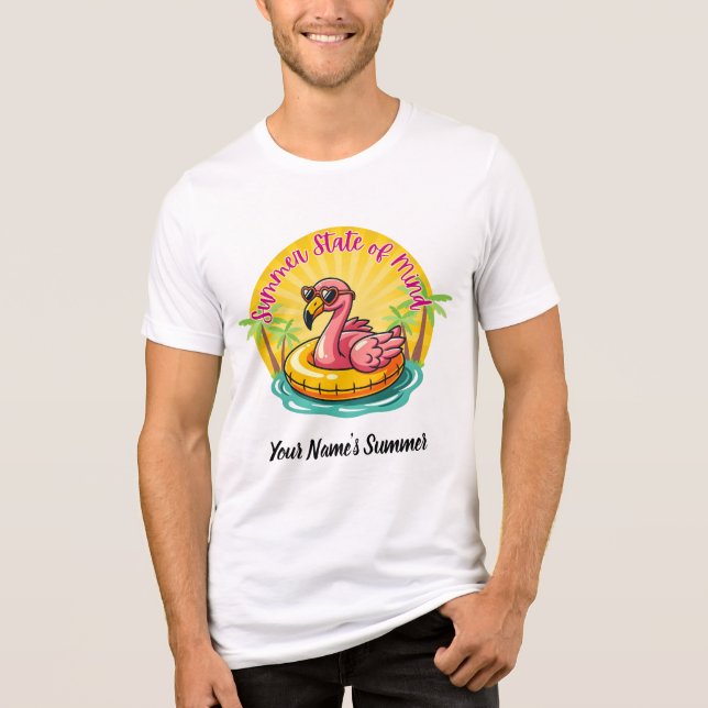 Retro Summer Flamingo Pool Party - Summer State of Tri-Blend Shirt (Front)