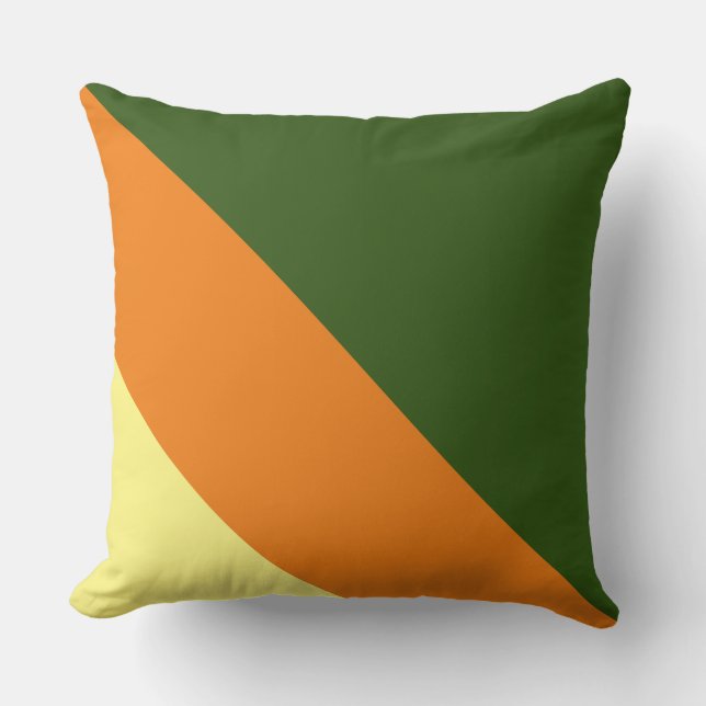 Retro Summer Forest Green Orange Yellow Stripes Cushion (Front)