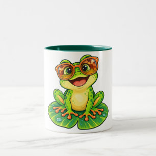 Retro Summer Frog with Sunglasses PNG Cute Tropi Two-Tone Coffee Mug