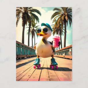 Retro Summer Funny Roller Duck  Announcement Postcard