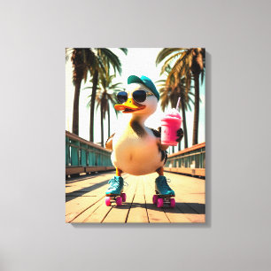 Retro Summer Funny Roller Duck Canvas Print