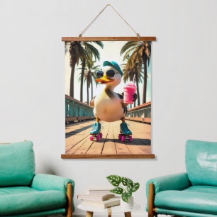 Retro Summer Funny Roller Duck Hanging Tapestry