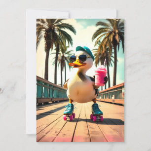 Retro Summer Funny Roller Duck  Holiday Card