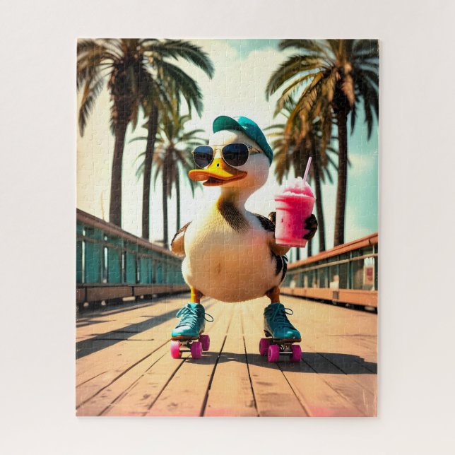 Retro Summer Funny Roller Duck  Jigsaw Puzzle (Vertical)