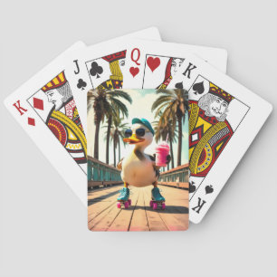 Retro Summer Funny Roller Duck  Playing Cards