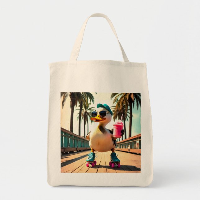 Retro Summer Funny Roller Duck  Tote Bag (Front)