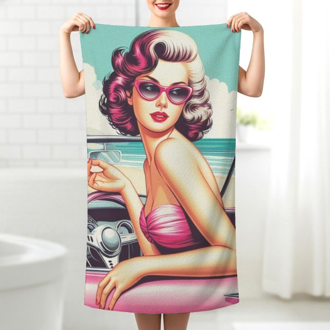Retro Summer Girl Beach Towel (Creator Uploaded)