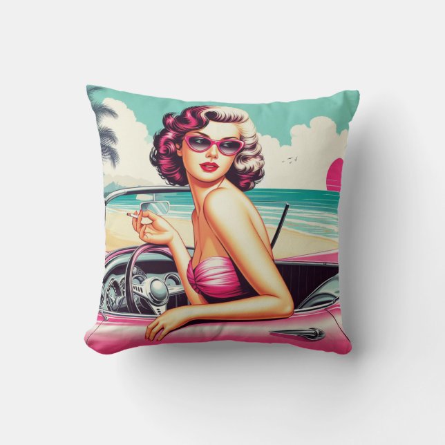 Retro Summer Girl Cushion (Front)